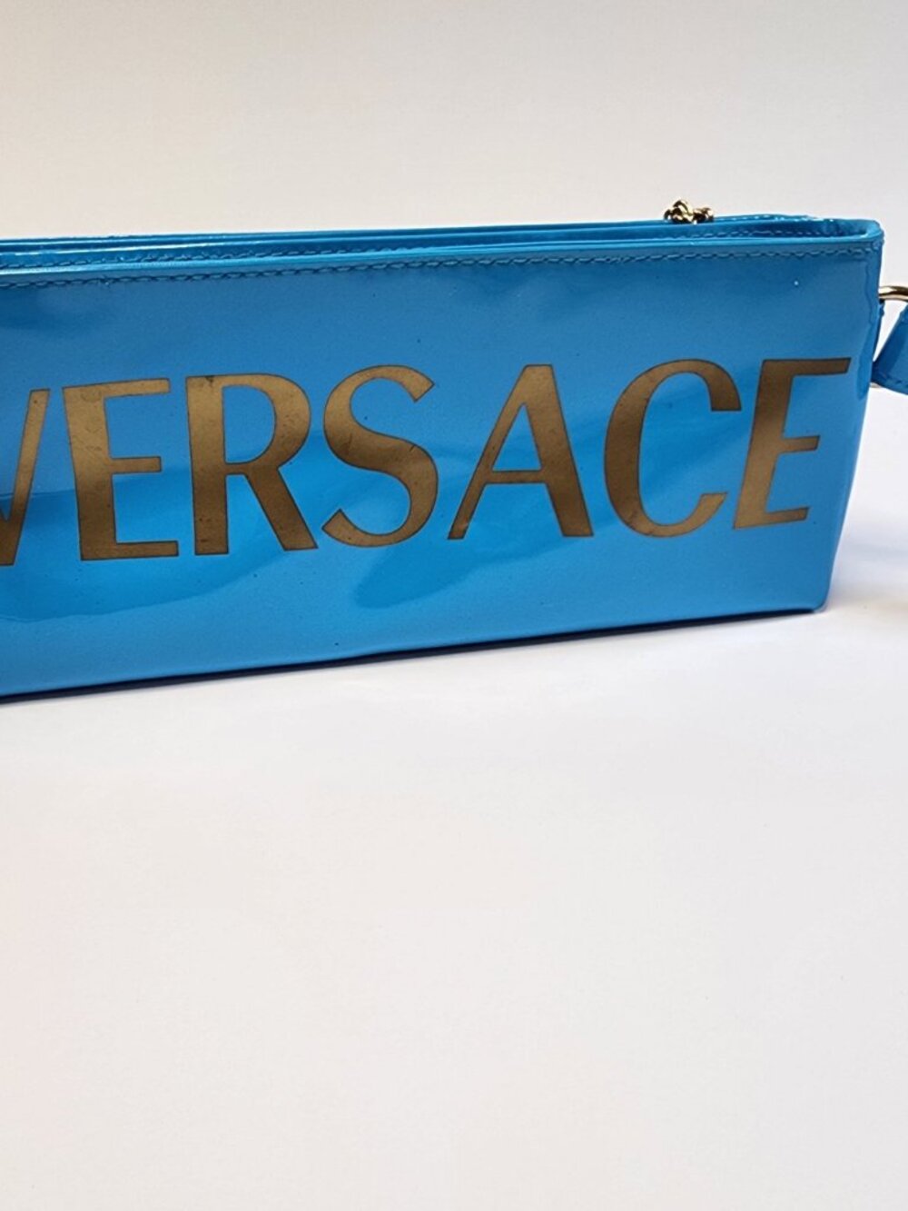 Versus Versace Profumi Patent Clutch Turquoise Blue Y2K Logo